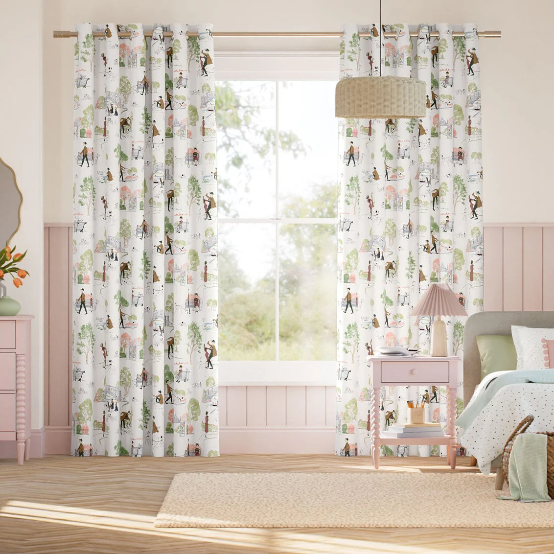 101 Dalmatians Soft Green & Rose Curtains