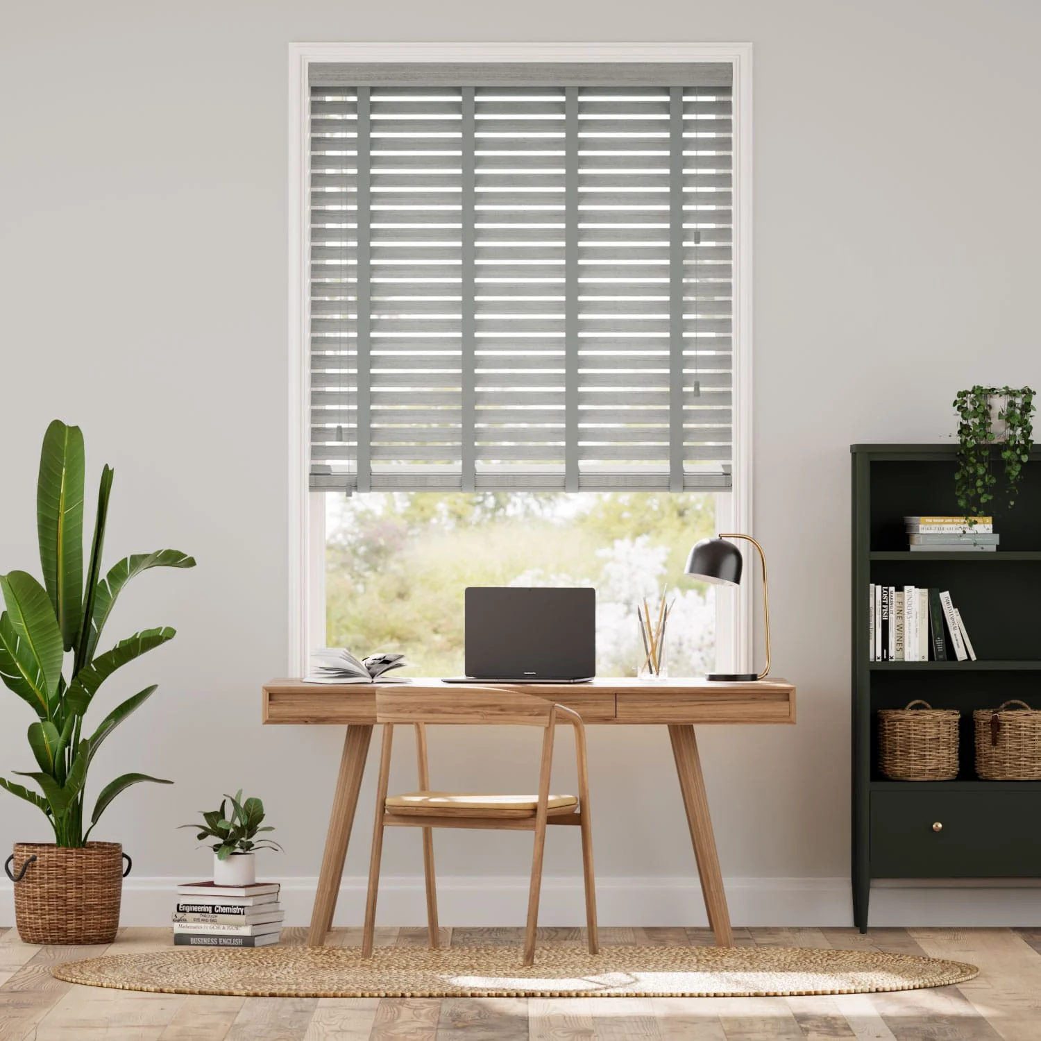 Atlanta Warm Grey & Tin Faux Wood Blind