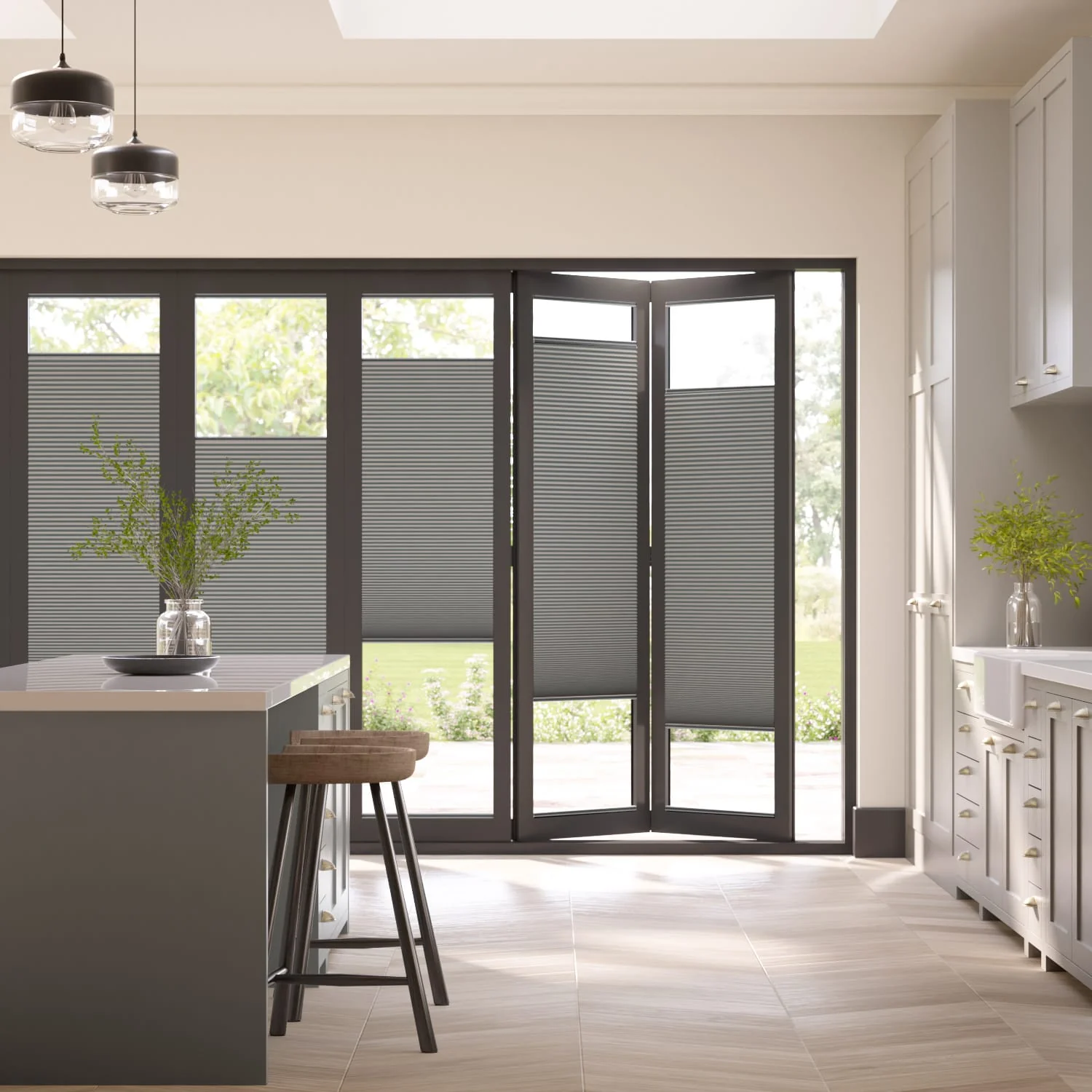 BiFold Adapt DuoLuxe Anchor Grey Pleated Blind
