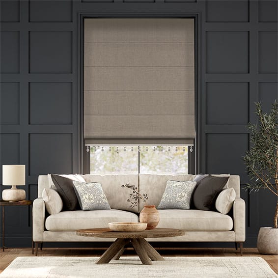 Bijou Linen Taupe & Truffle Trimmed Roman Blind