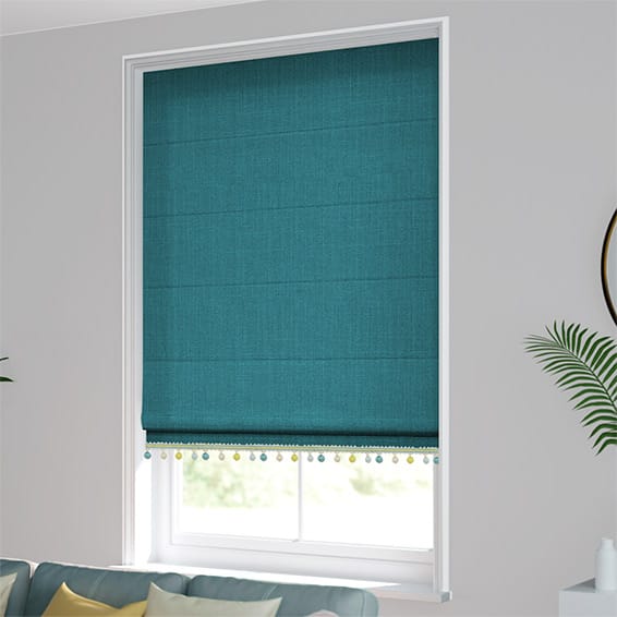 Cavendish Caribbean Blue & Spring Trimmed Roman Blind - Image 2