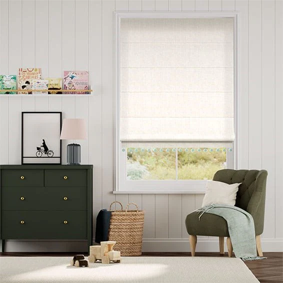 Cavendish Cream & Ocean Trimmed Roman Blind