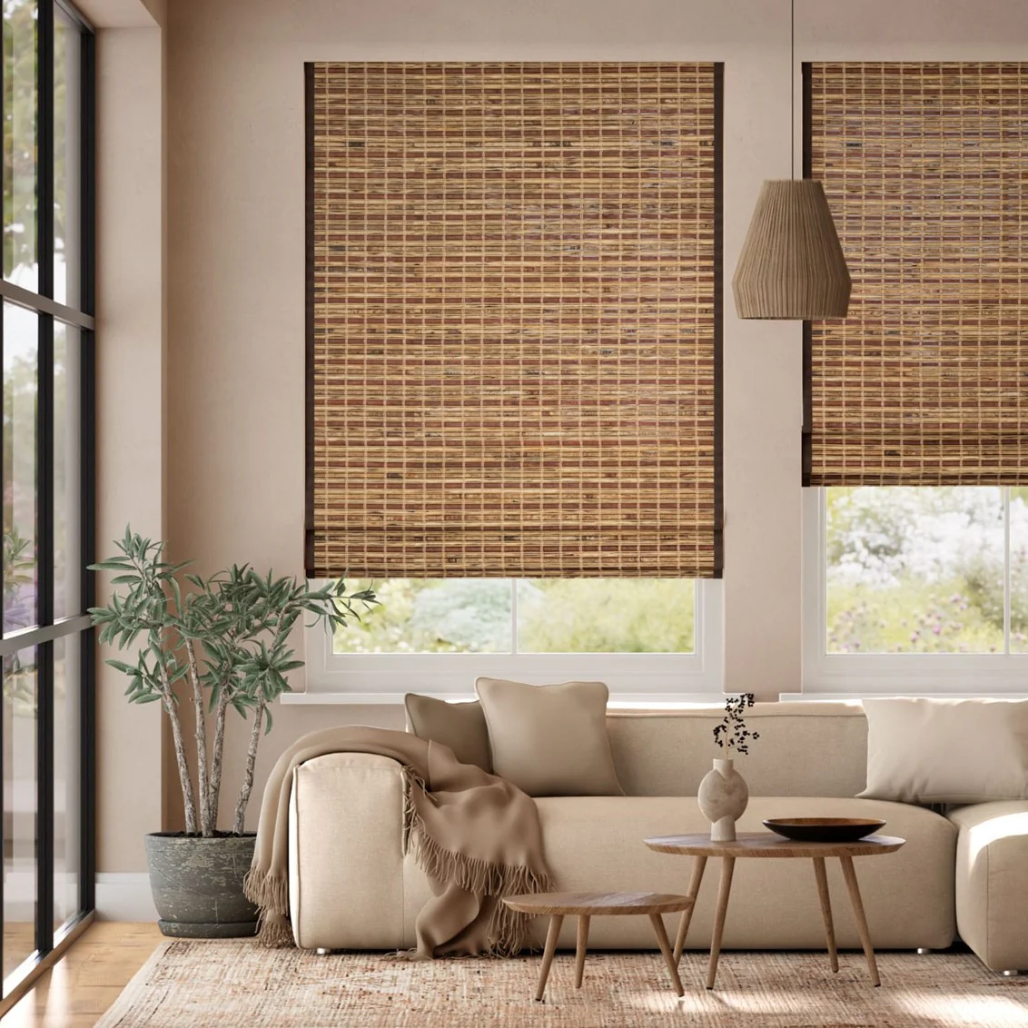 Electric Loreto Chestnut & Acorn Roman Blind