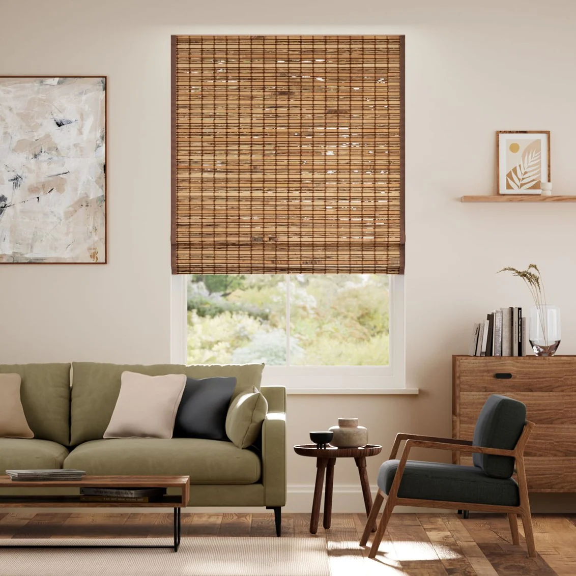 Electric Loreto Walnut & Demerara Roman Blind