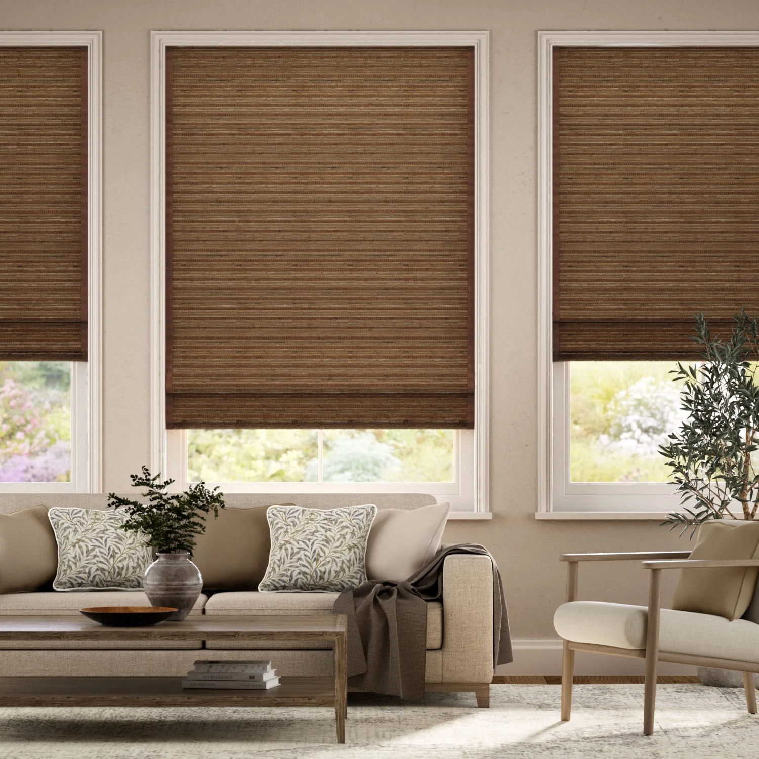Electric Manila Cedar & Demerara Roman Blind