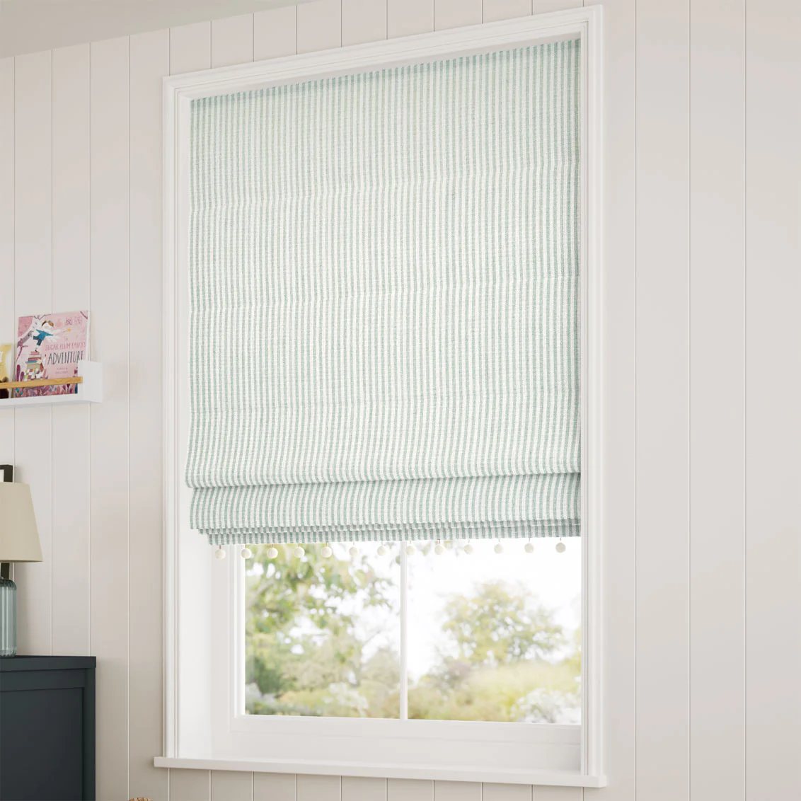 Ella Stripe Mint & Chalk  Trimmed Roman Blind - Image 2