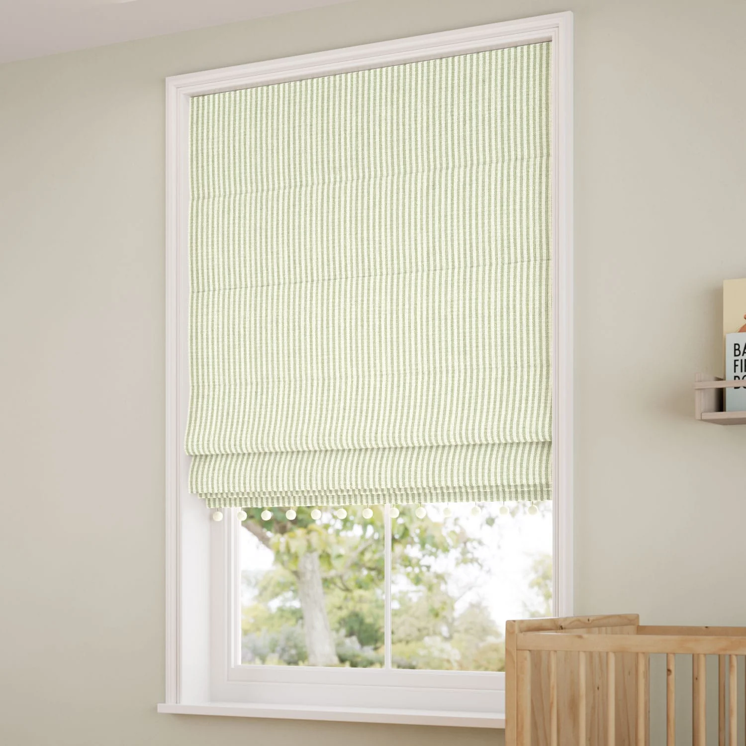 Ella Stripe Pistachio & Chalk Trimmed Roman Blind - Image 2