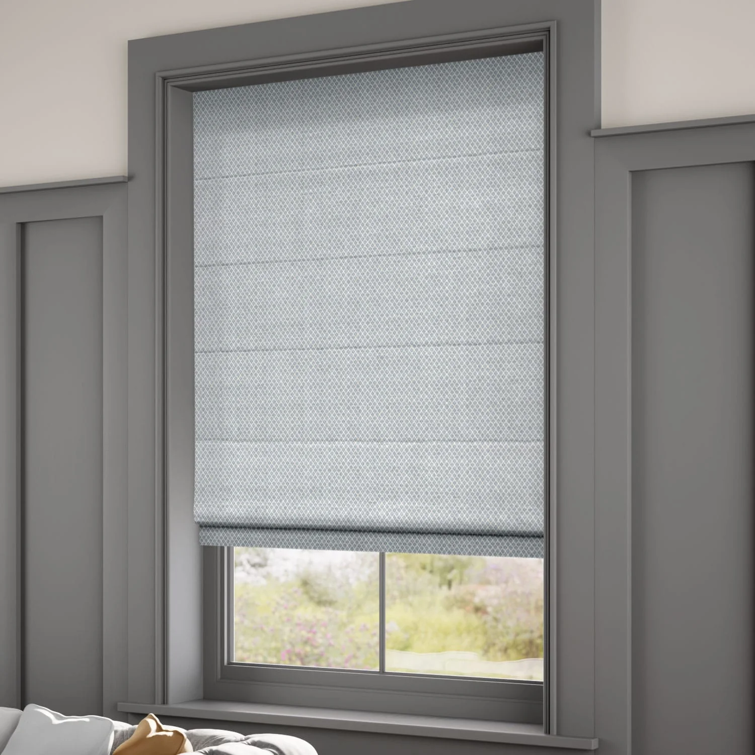 Filigree Misty Blue Roman Blind - Image 2