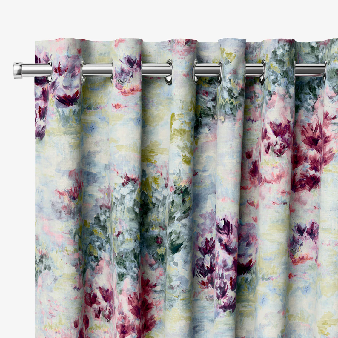 Fiore Soft Blue Magenta Curtains - Image 2