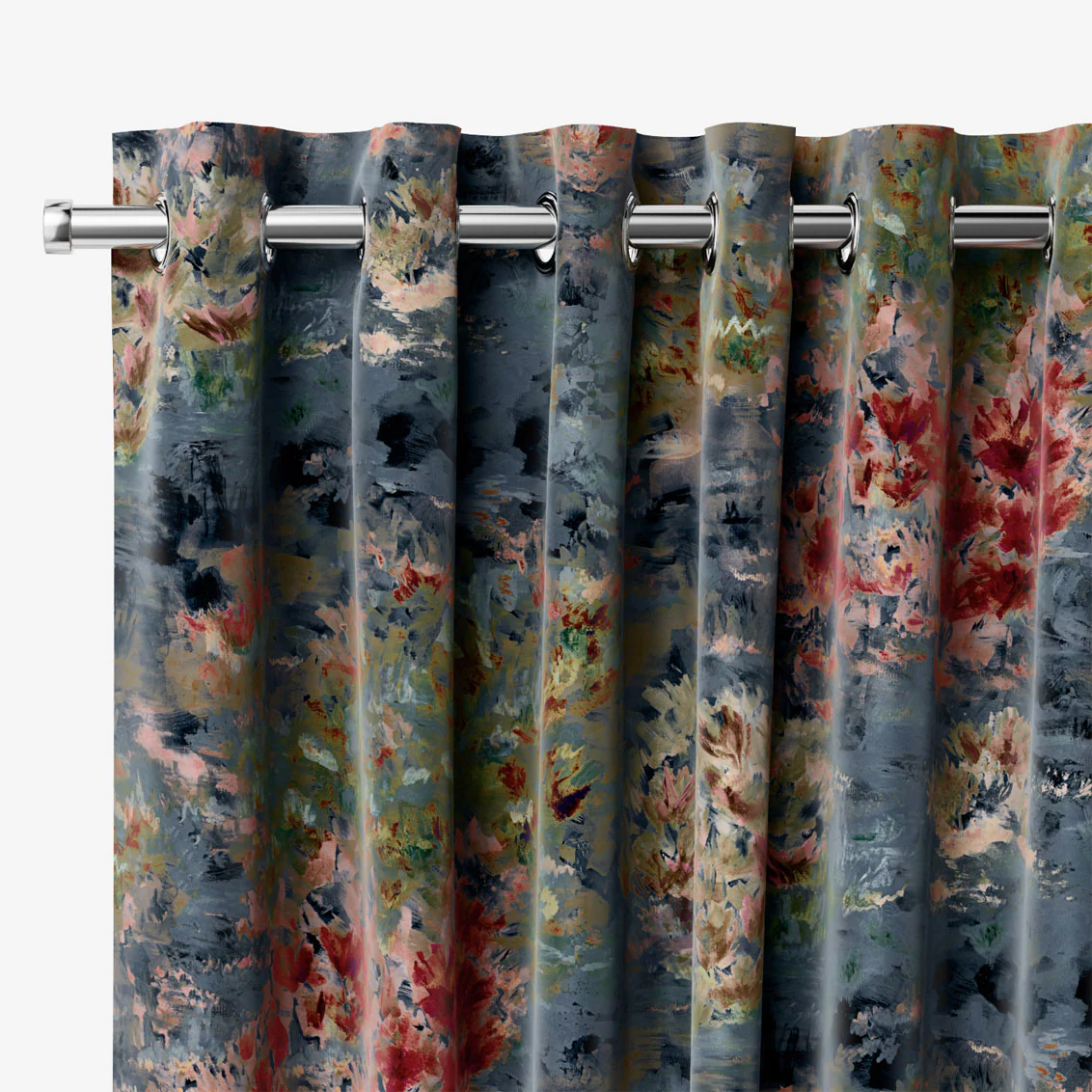 Fiore Velvet Slate Blue Curtains - Image 2