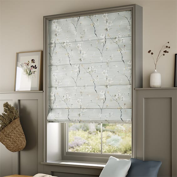 Fuji Blossom Faux Silk Powder & Gold Roman Blind - Image 2