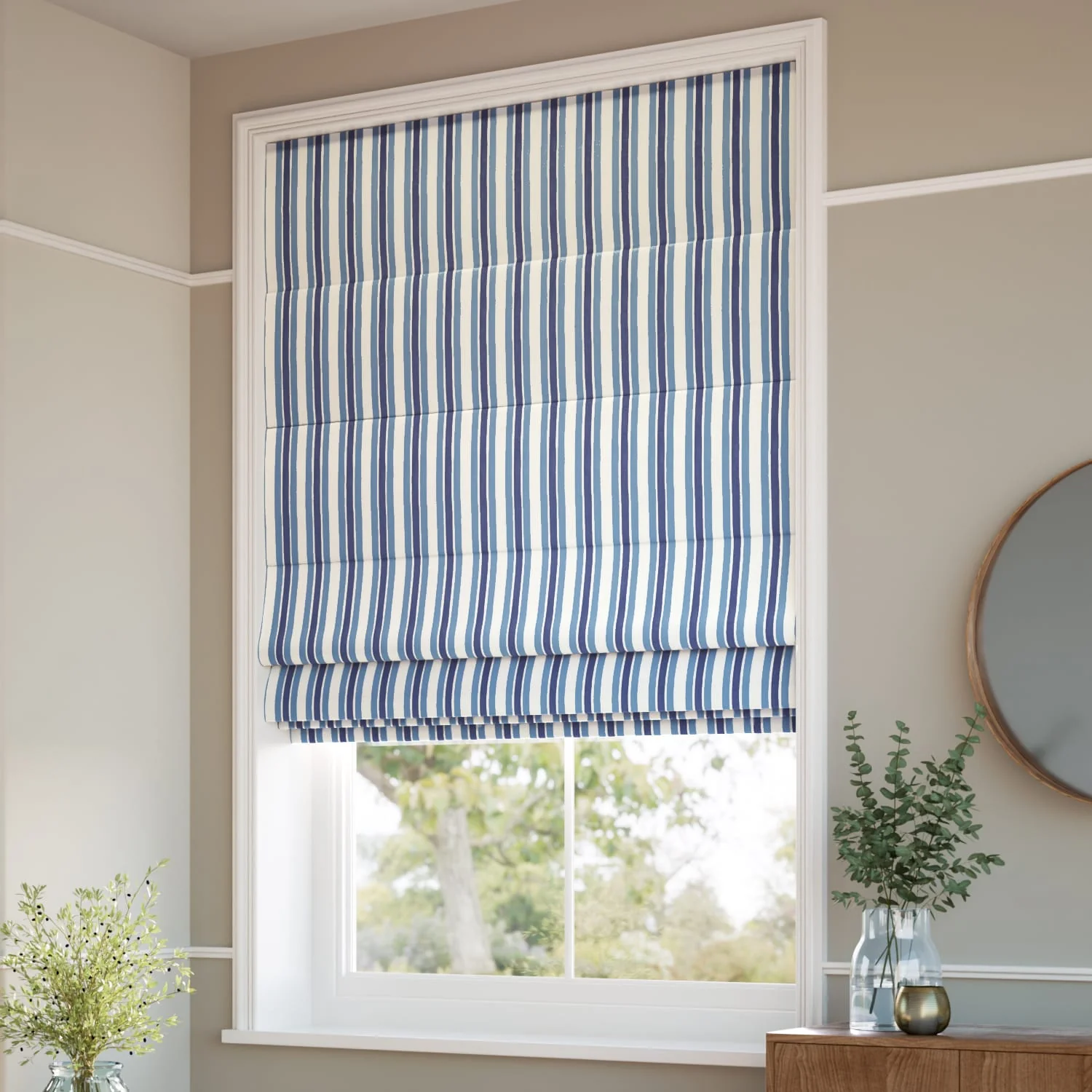Hand Painted Stripe Cobalt  Roman Blind - Image 2