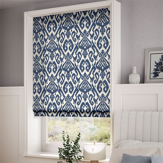 Ikat Damask Ink Blue Roman Blind - Image 2