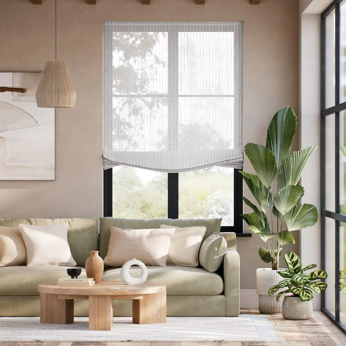 Leone Embroidered Voile Pinstripe Relaxed Roman Blind