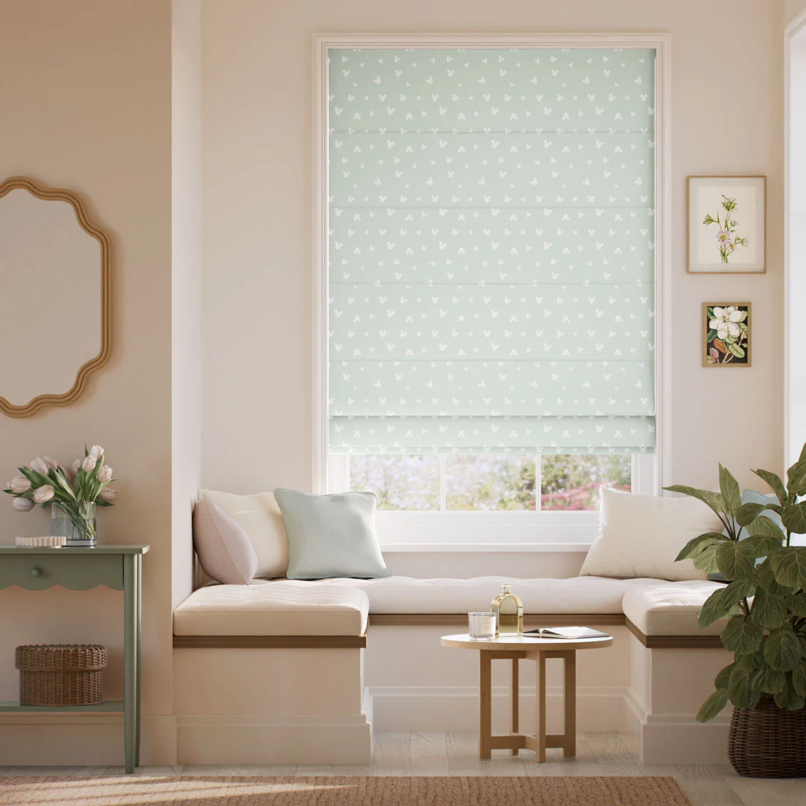 Mickey Spots Sea Salt Roman Blind