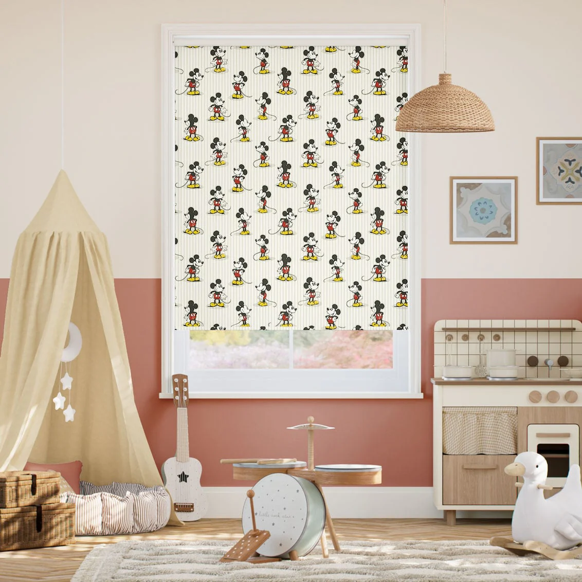 Mickey Stripe Blackout Natural Roller Blind