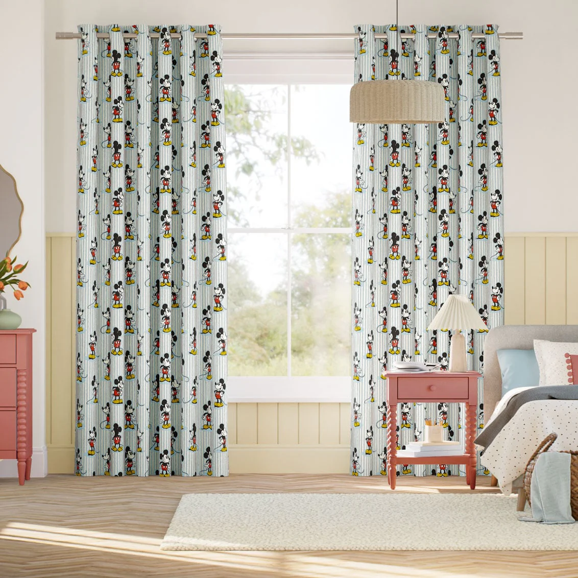 Mickey Stripe Chalk Blue Curtains