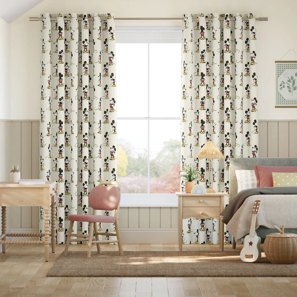 Mickey Stripe Natural Curtains