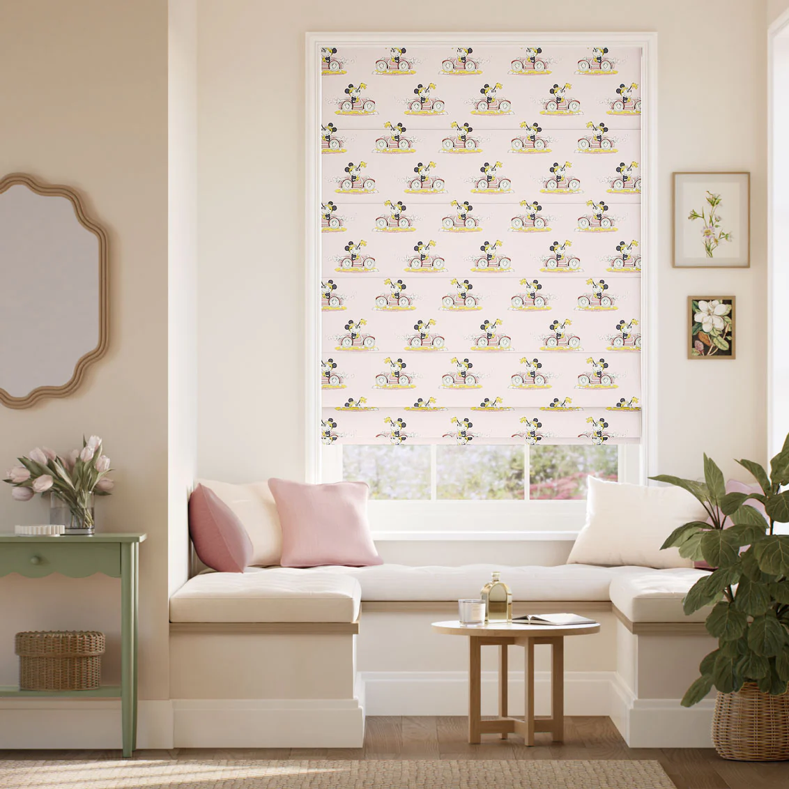 Minnie On The Move Blush Roman Blind