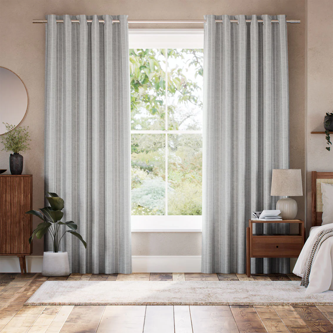 Petra Stripe Soft Grey Curtains