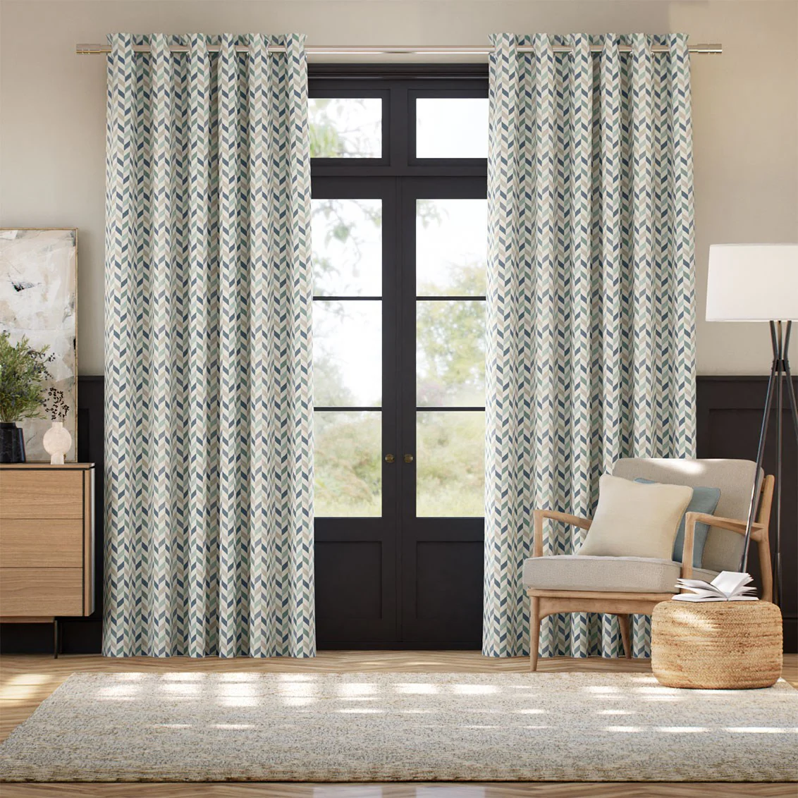 Phoenix Seafoam Natural Curtains