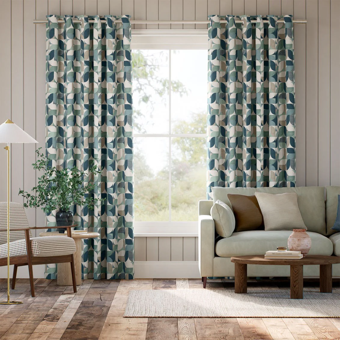 Reno Seafoam Natural Curtains