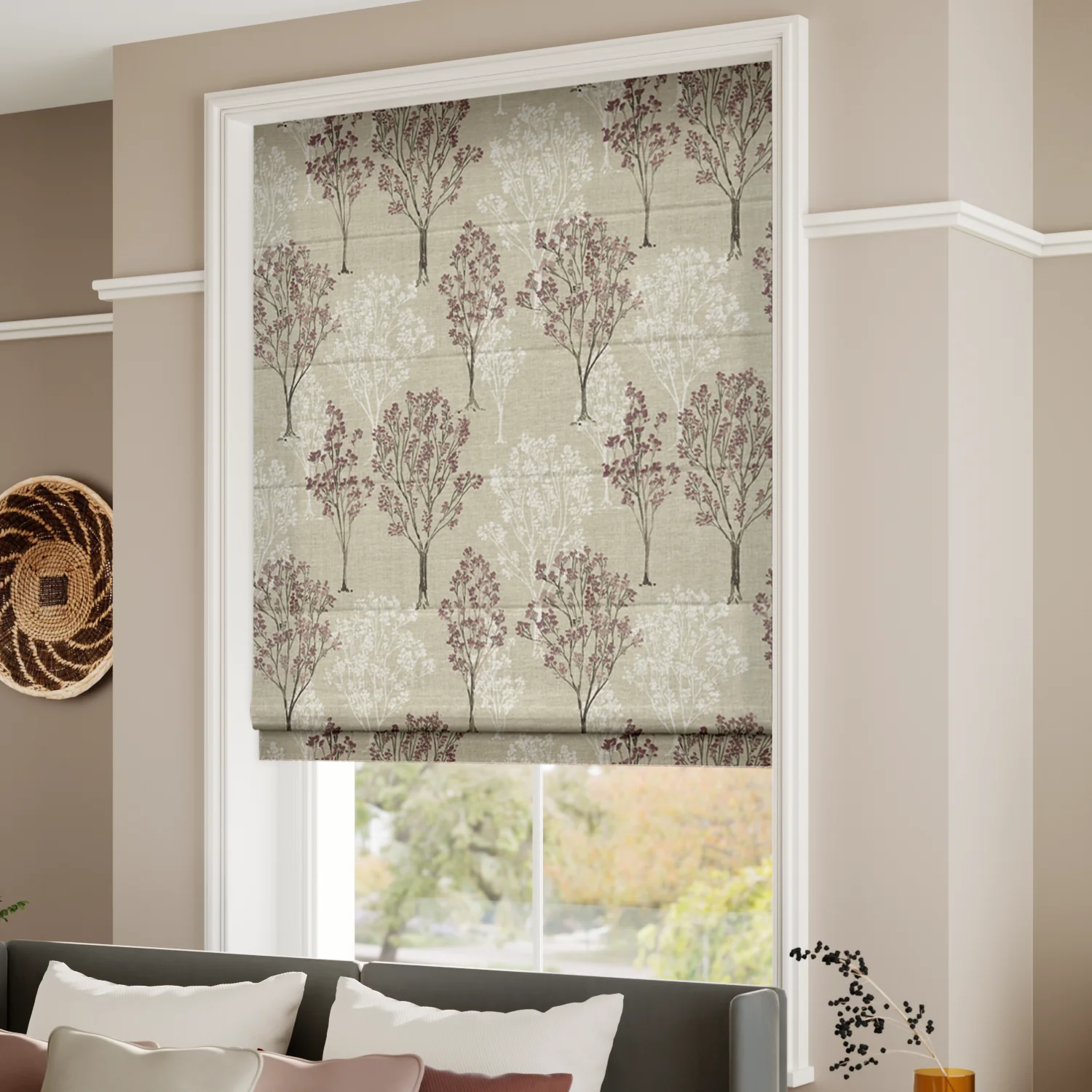 Slender Forest Linen Vintage Violet Roman Blind - Image 2