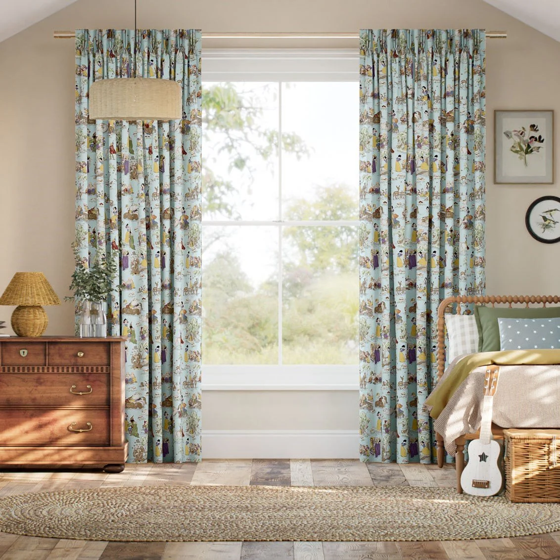 Snow White Sky Blue Curtains