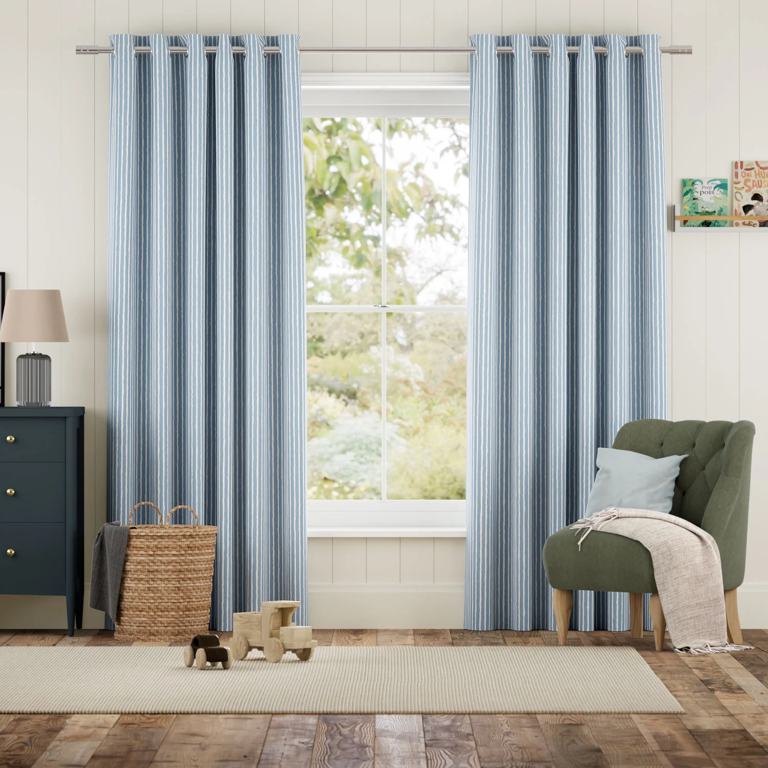 Suki Stripe Sky Blue Curtains