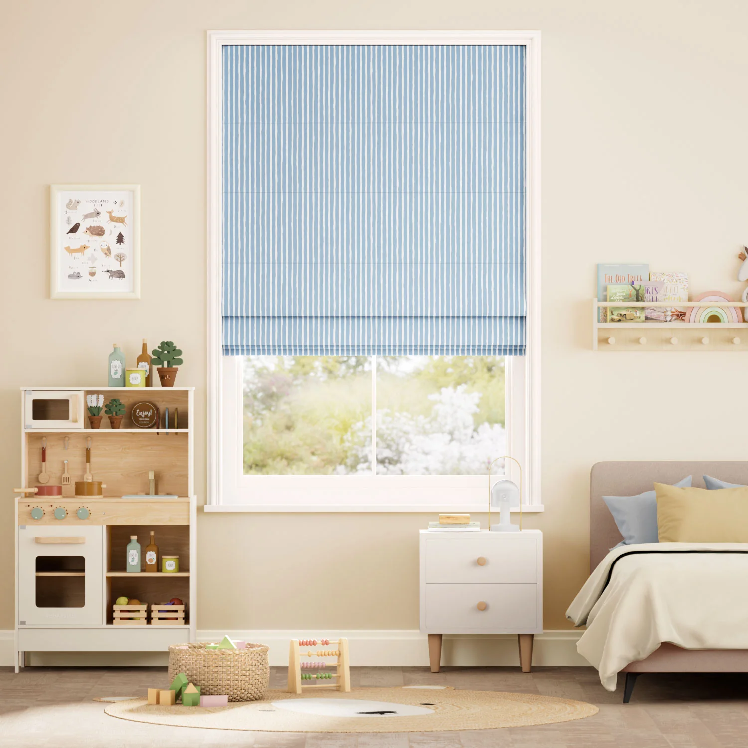 Suki Stripe Sky Blue Roman Blind