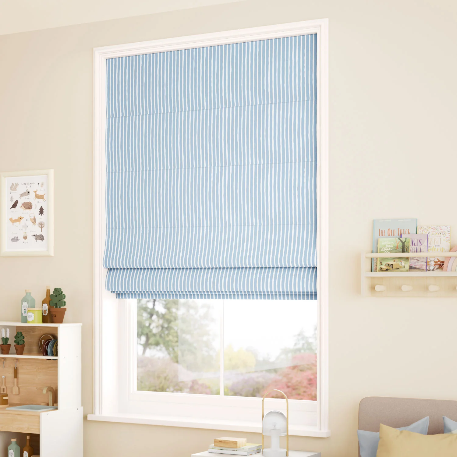 Suki Stripe Sky Blue Roman Blind - Image 2
