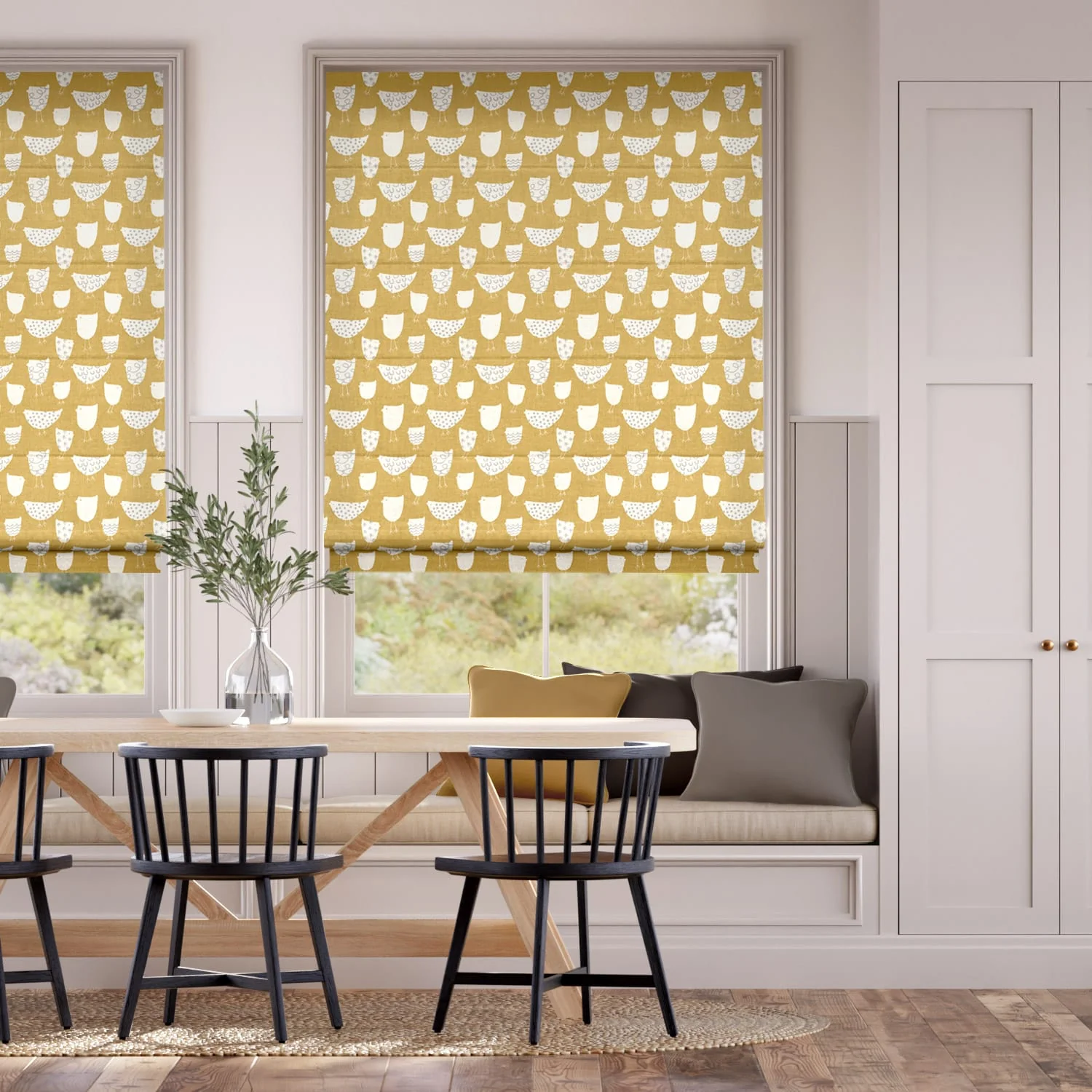 Tweet Tweet Mustard Roman Blind