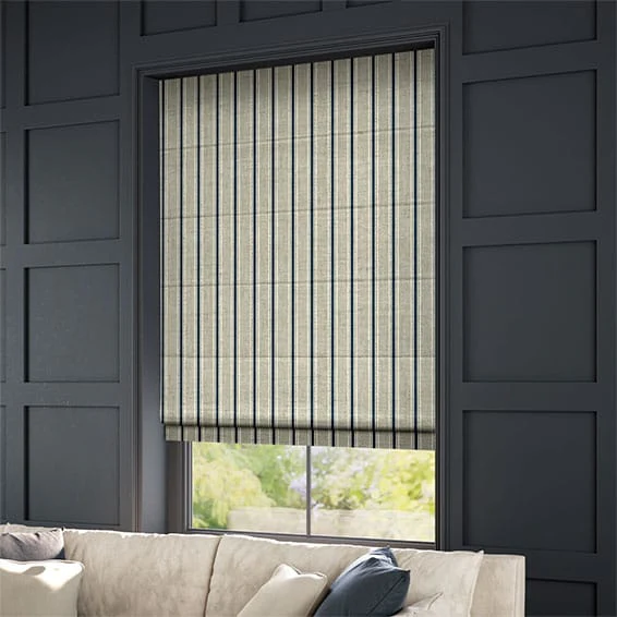 Twill Stripe Linen Deep Blue Roman Blind - Image 2
