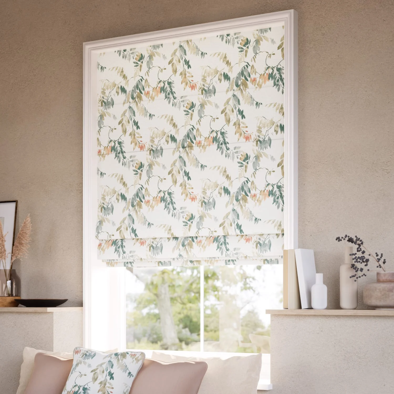 Watercolour Canopy Apricot & Sage Roman Blind - Image 2