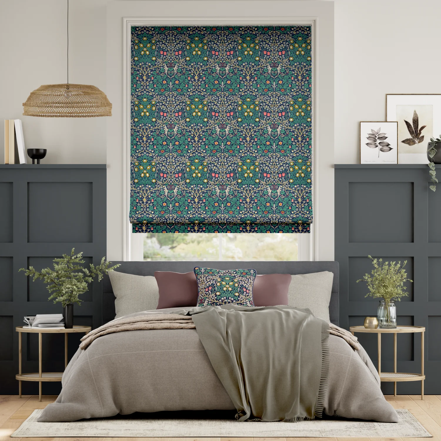 William Morris Blackthorn Indigo Roman Blind