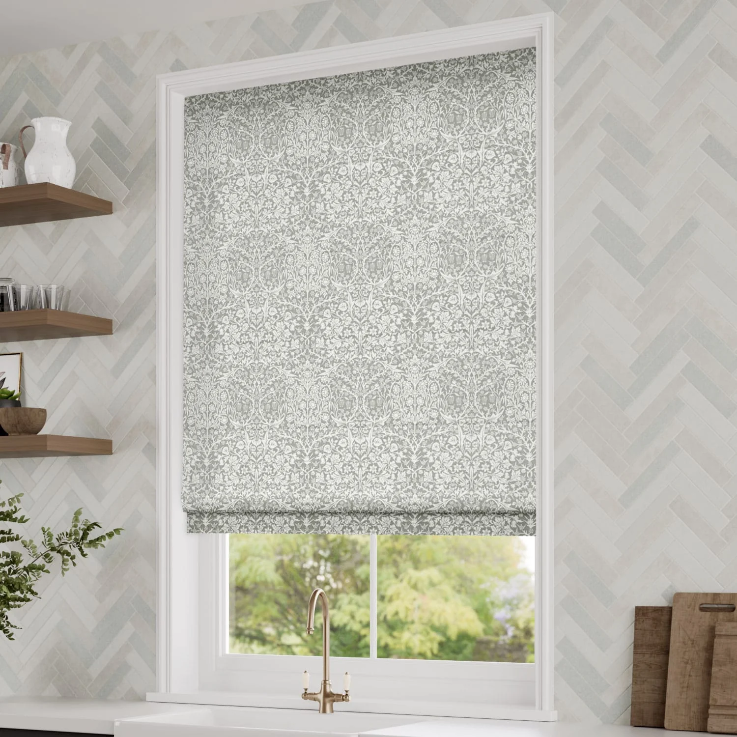 William Morris Blackthorn Stone  Roman Blind - Image 2