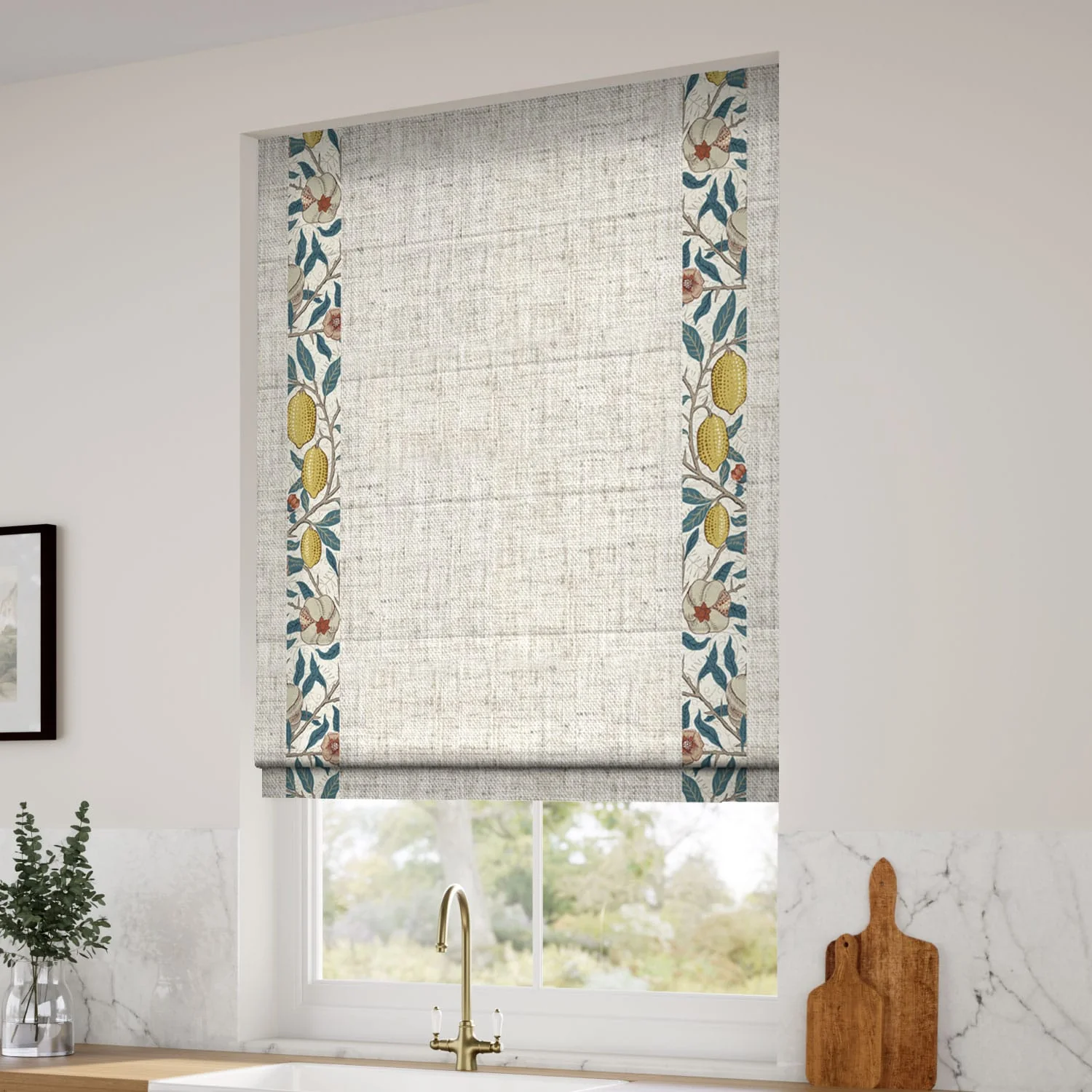William Morris Fruit Citrus & Bijou Linen Oatmeal Roman Blind - Image 2