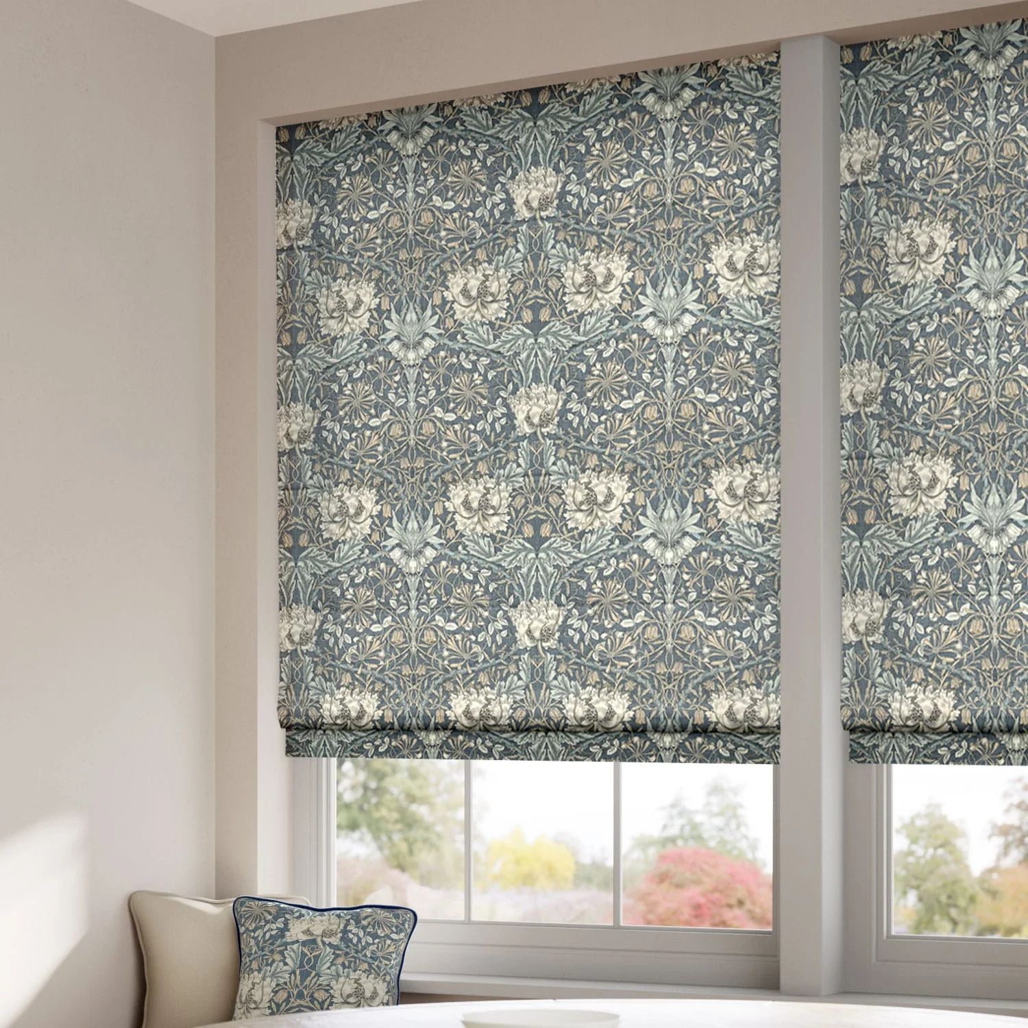 William Morris Honeysuckle and Tulip Slate Roman Blind - Image 2