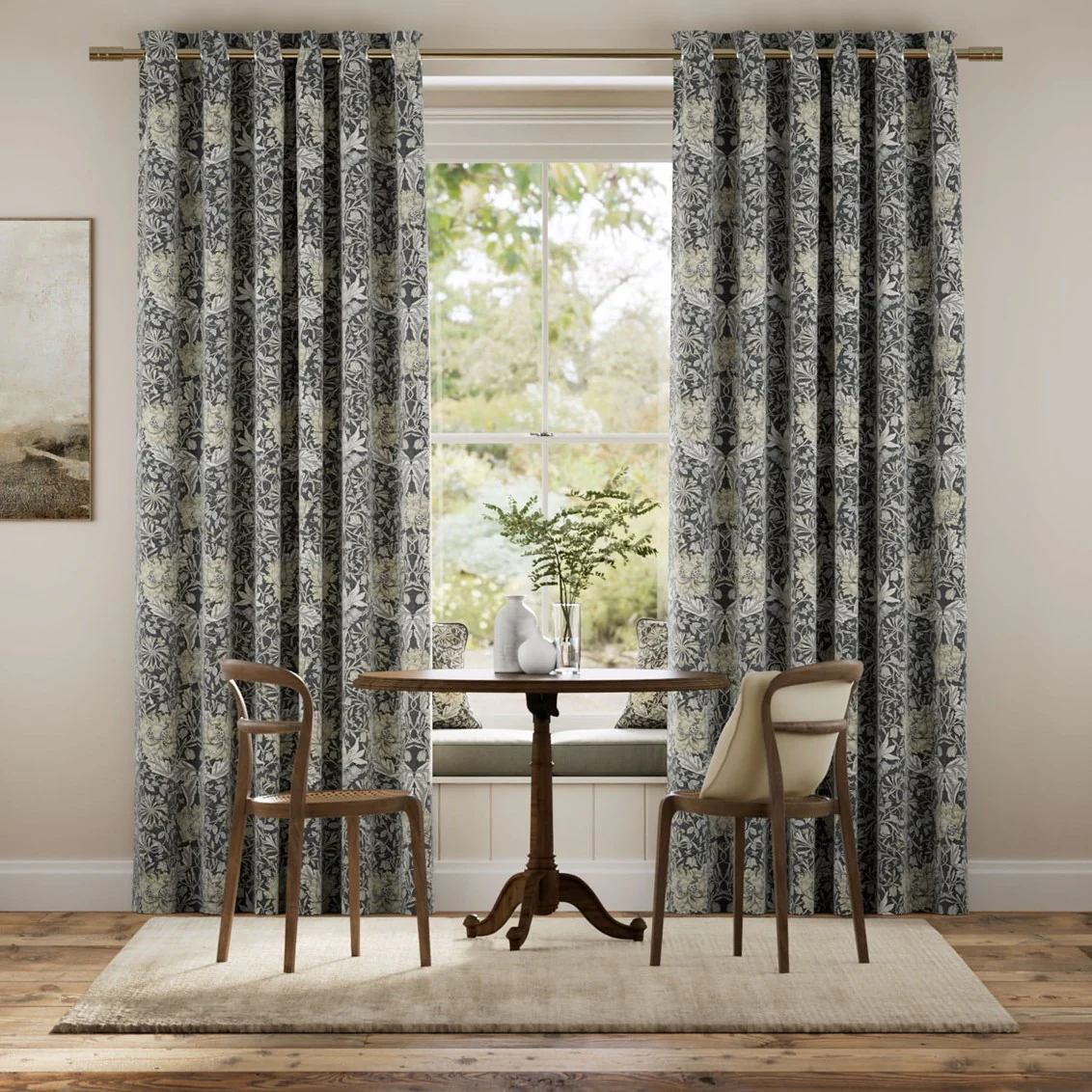 William Morris Honeysuckle and Tulip Velvet Gunmetal Curtains