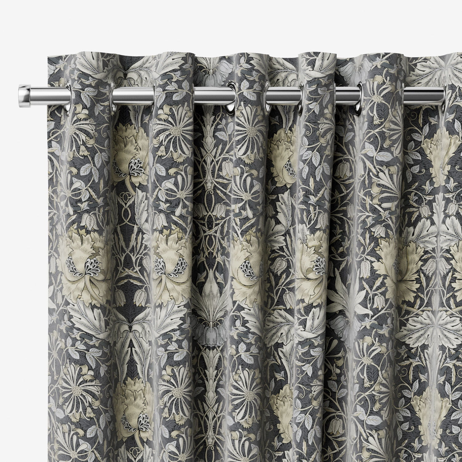 William Morris Honeysuckle and Tulip Velvet Gunmetal Curtains - Image 2