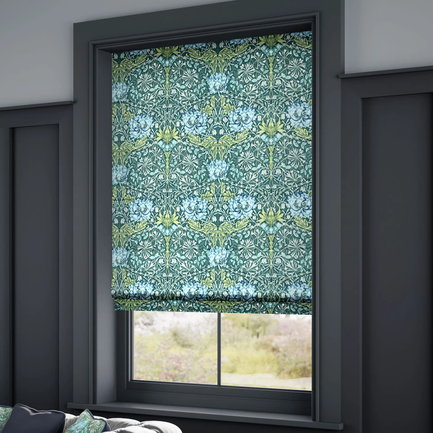 William Morris Honeysuckle and Tulip Velvet Moonstone Roman Blind - Image 2