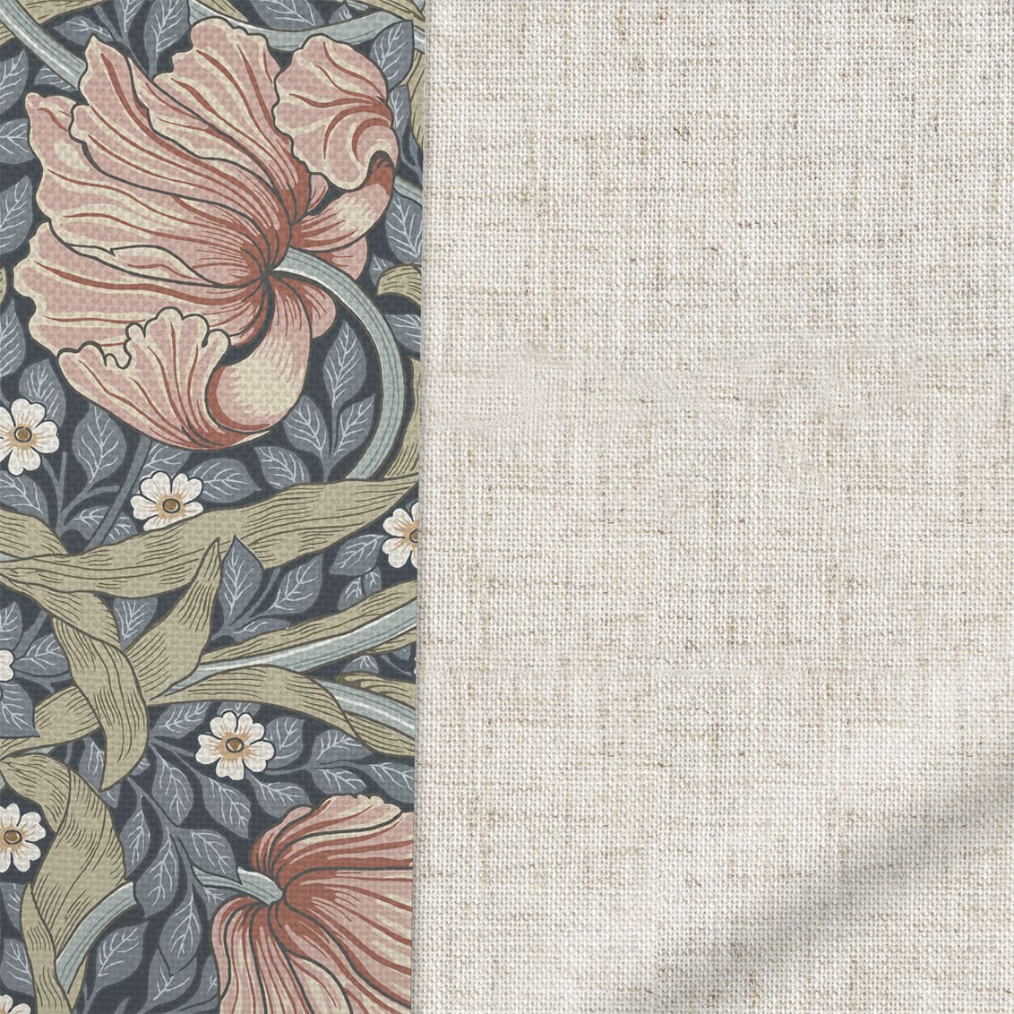 William Morris Pimpernel Blush & Bijou Linen Oatmeal Roman Blind - Image 2