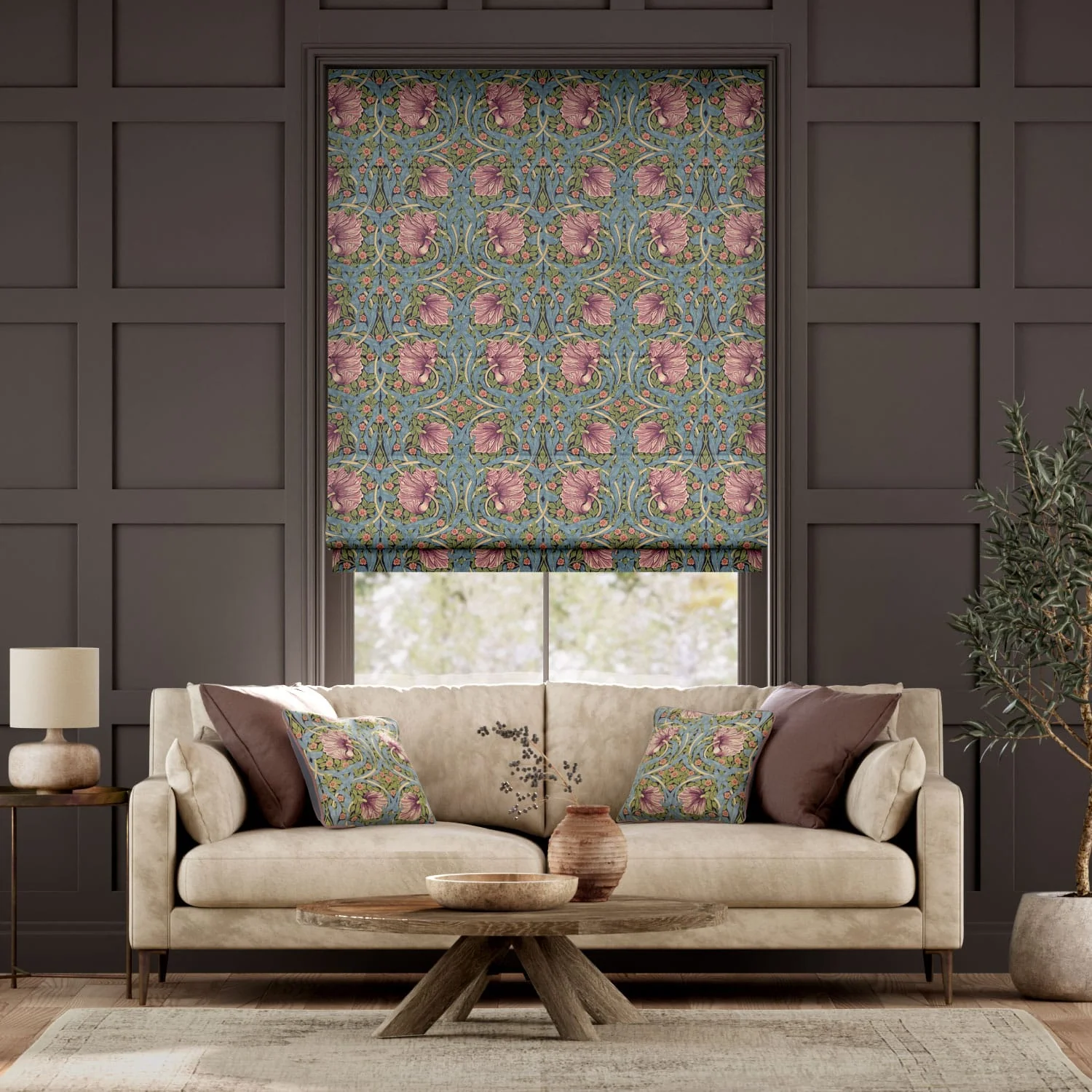 William Morris Pimpernel Elderberry Roman Blind