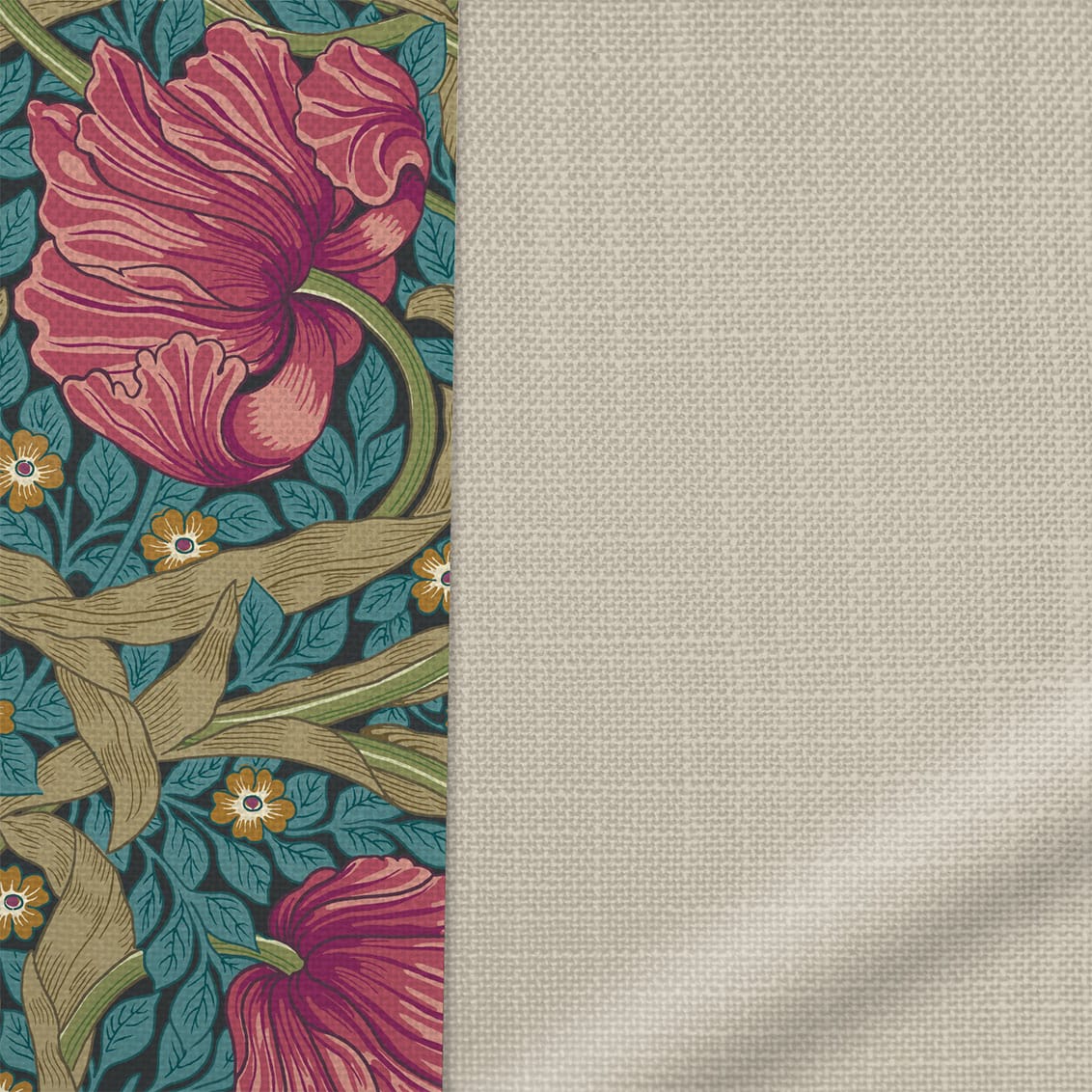 William Morris Pimpernel Teal & Bijou Linen Latte Roman Blind - Image 2