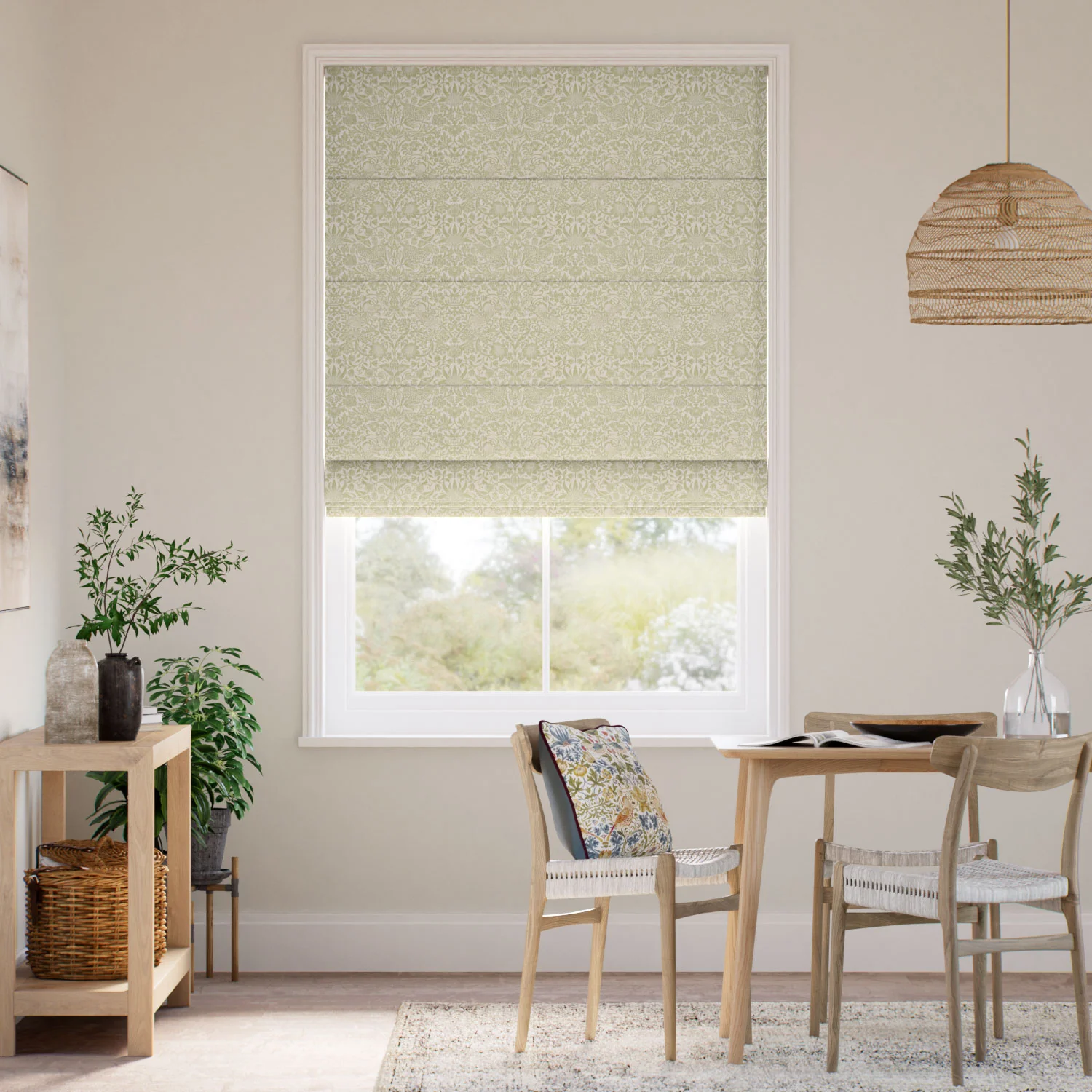 William Morris Strawberry Thief Jacquard Olive Roman Blind
