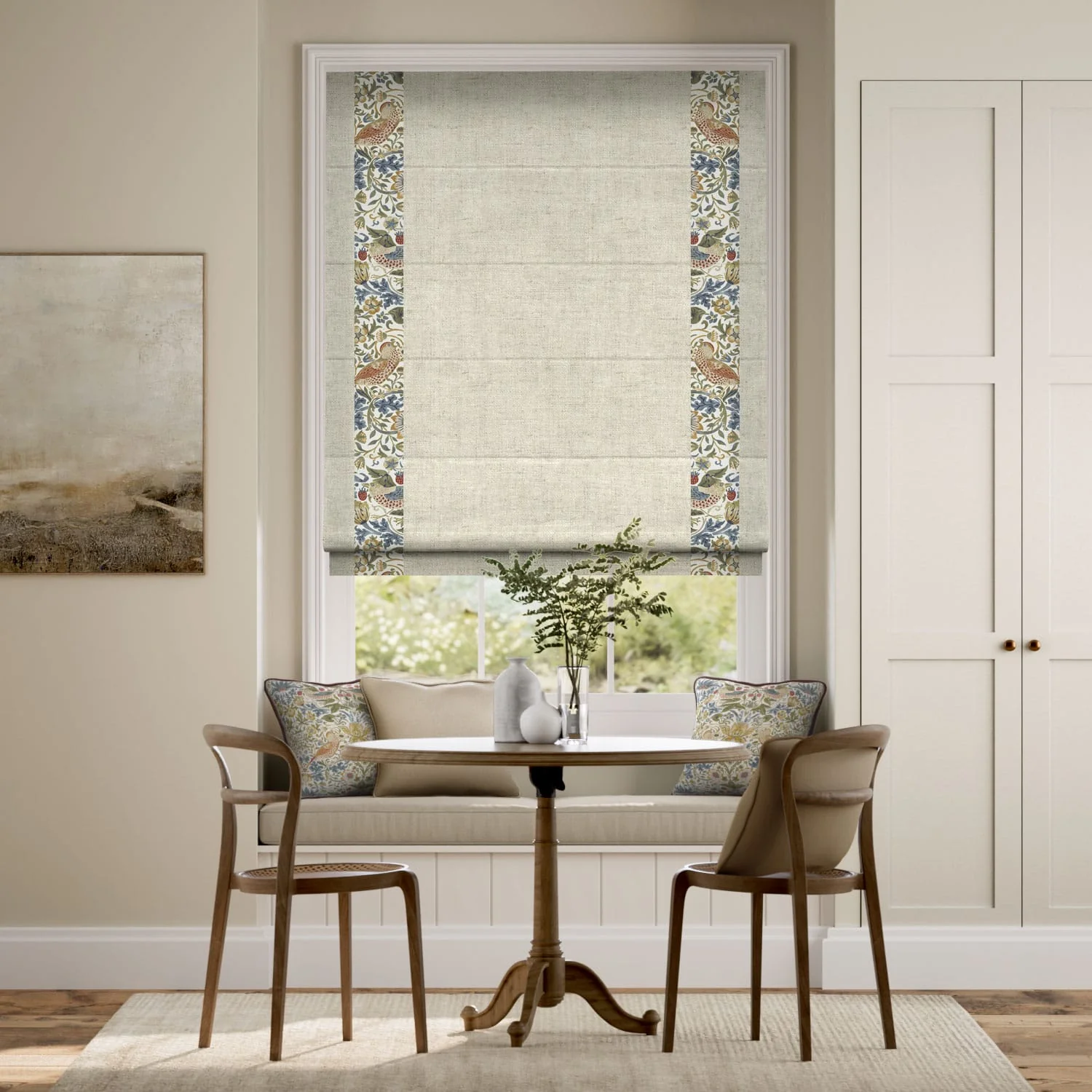 William Morris Strawberry Thief Natural & Paleo Linen Vintage Cream Roman Blind