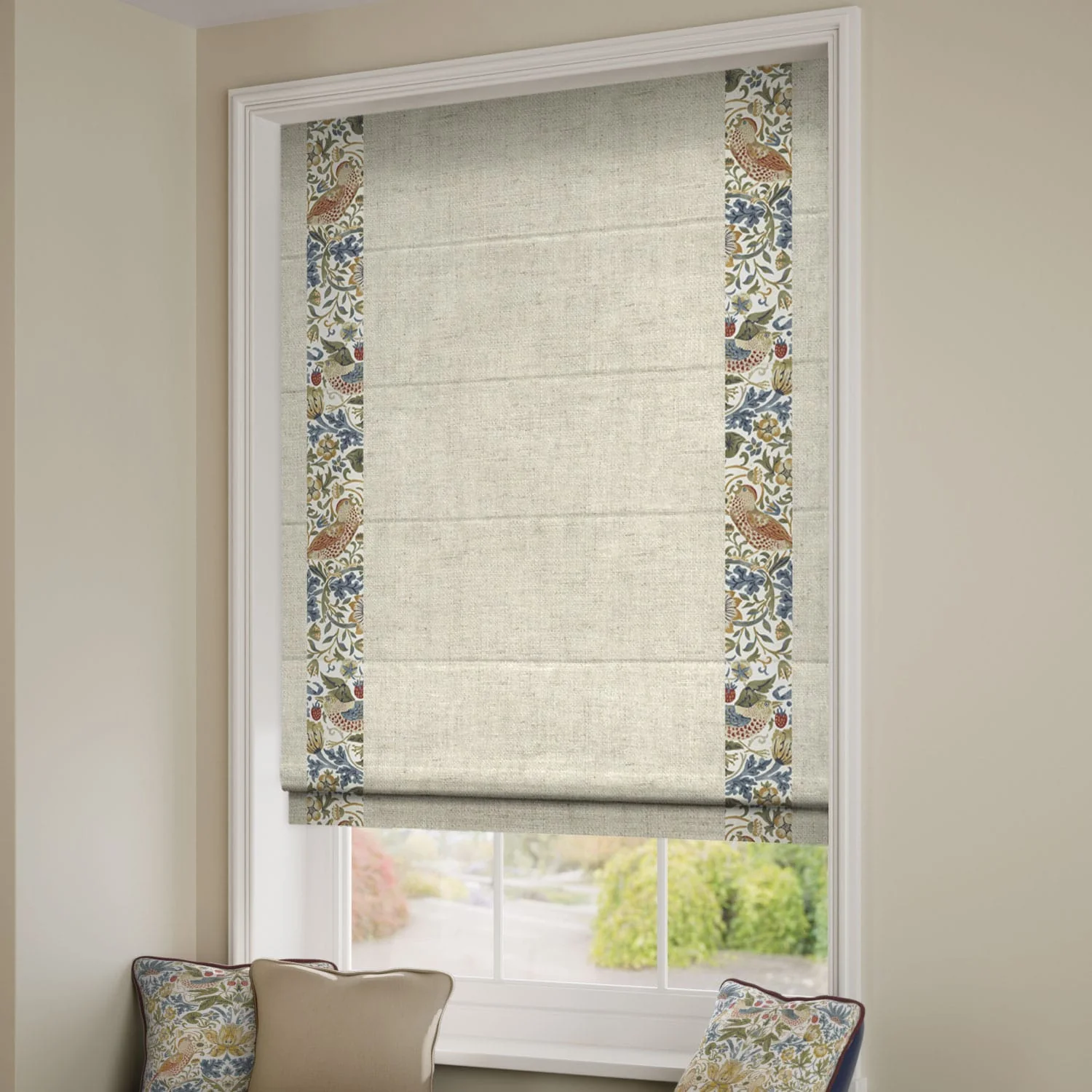 William Morris Strawberry Thief Natural & Paleo Linen Vintage Cream Roman Blind - Image 2