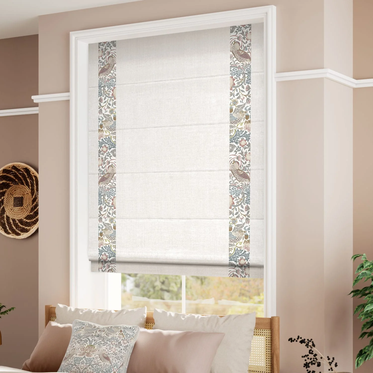 William Morris Strawberry Thief Rose Chalk & Bijou Linen Alabaster Roman Blind - Image 2