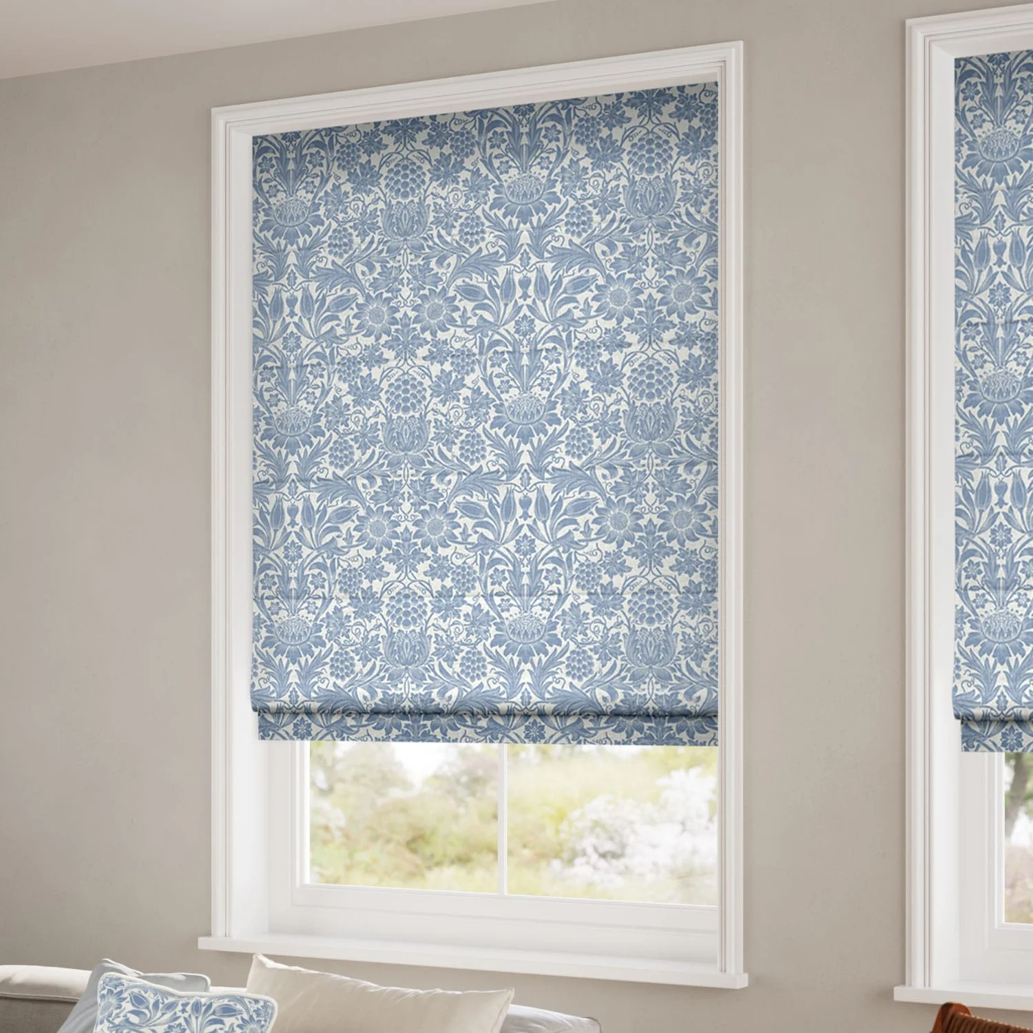 William Morris Sunflower Vintage Blue Roman Blind - Image 2