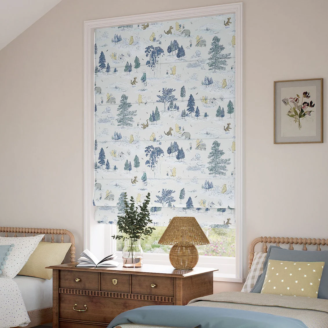 Winnie The Pooh Toile Blue Roman Blind - Image 2